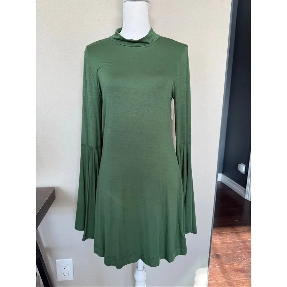 NWT Free People Beach Dare to Dance Green Mini Dress Flare Sleeve size medium